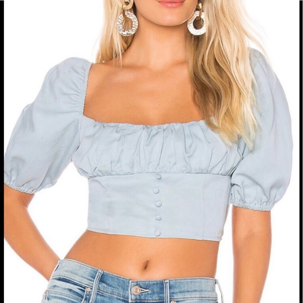New with tags free people Eloise blue puff sleeve crop top size S